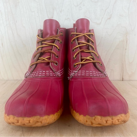 L.L. Bean Red Leather Duck Boots Women’s Size 7 - Picture 3 of 13